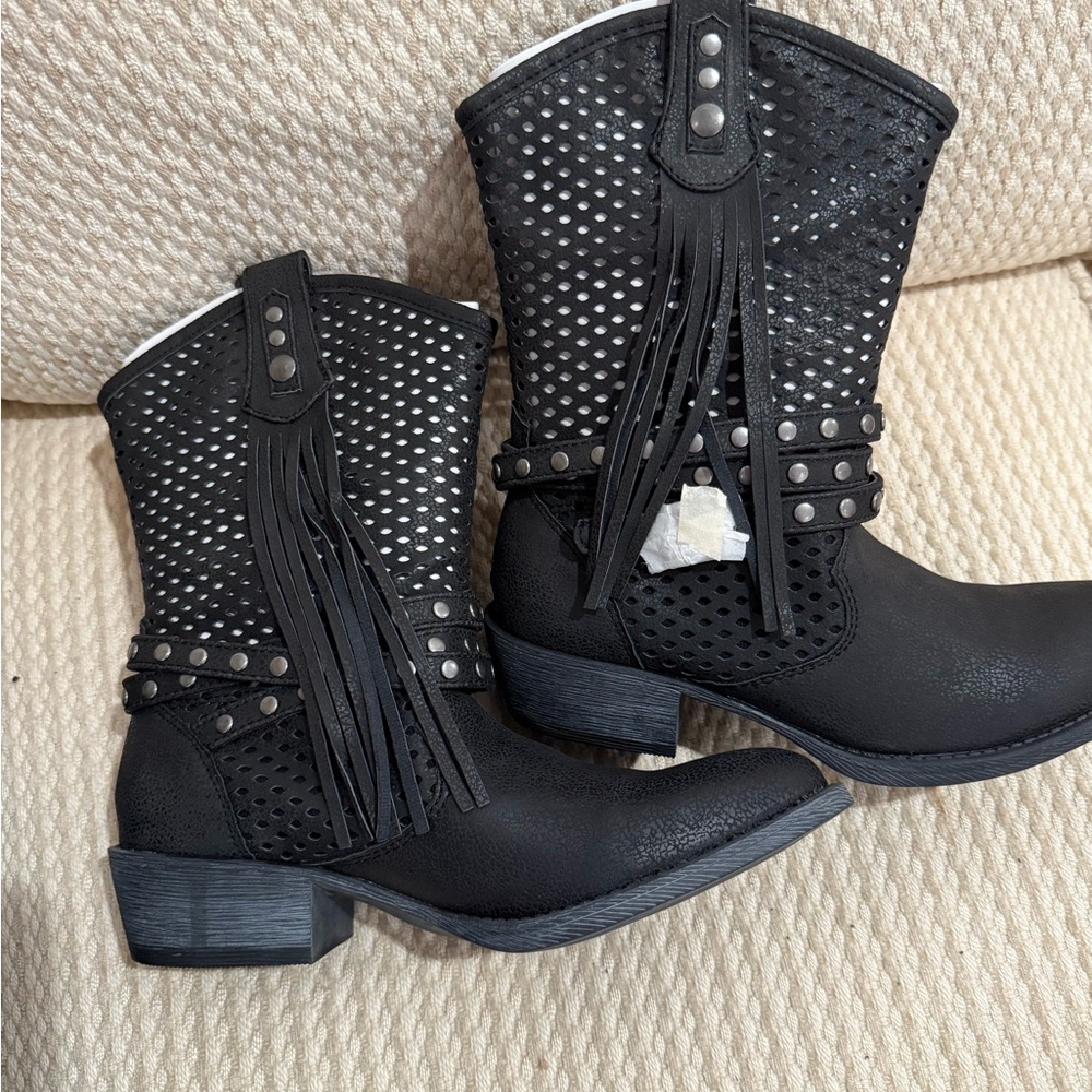 Matisse Black Fringe Ankle Booties